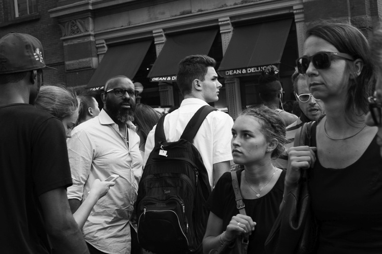 Street scene at Prince and Broadway, New York City