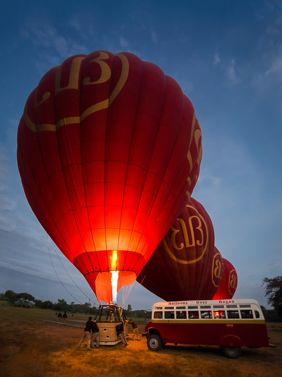 Hot air balloons getting ready to fly