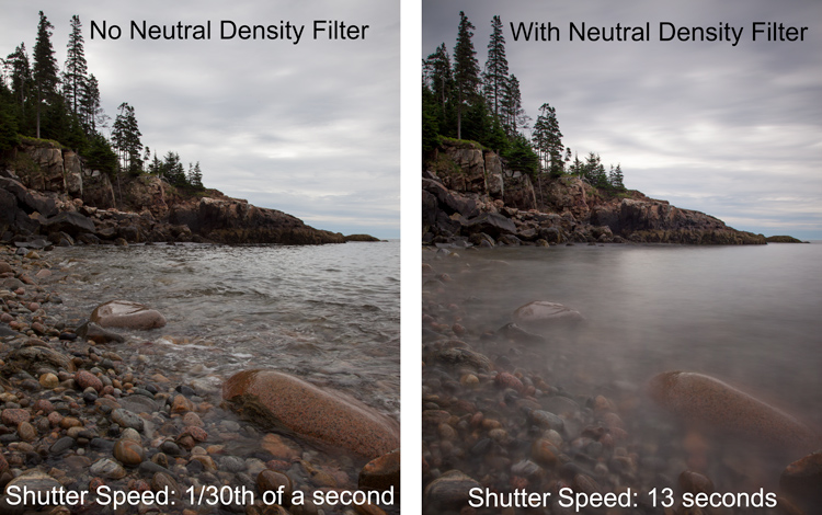 Example of the same shots taken with and without a neutral density filter - taken in Acadia National Park