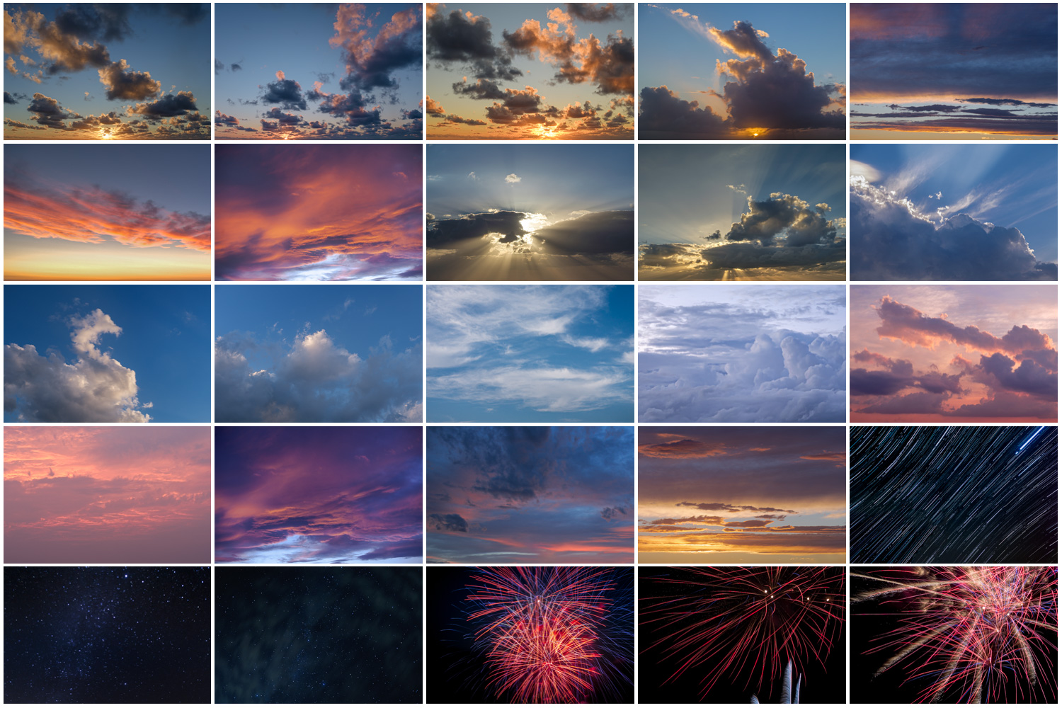 sky replacement pack contact sheet showing all photos and images included with your purchase