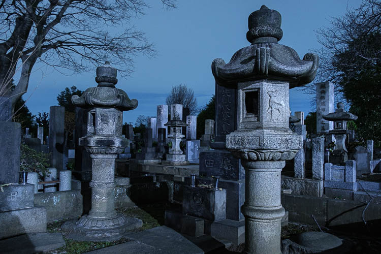 Night photo of a graveyard taken with Aperture Priority mode