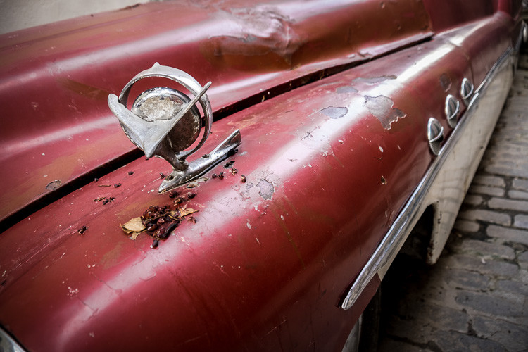 single point focus chosen to capture a sharp image of a single point, the fender ornament