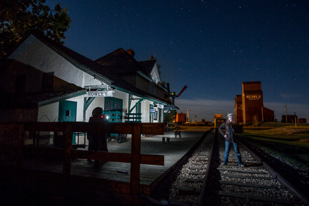 Rowley Alberta Railway Station at night Rowley Alberta railway station at night