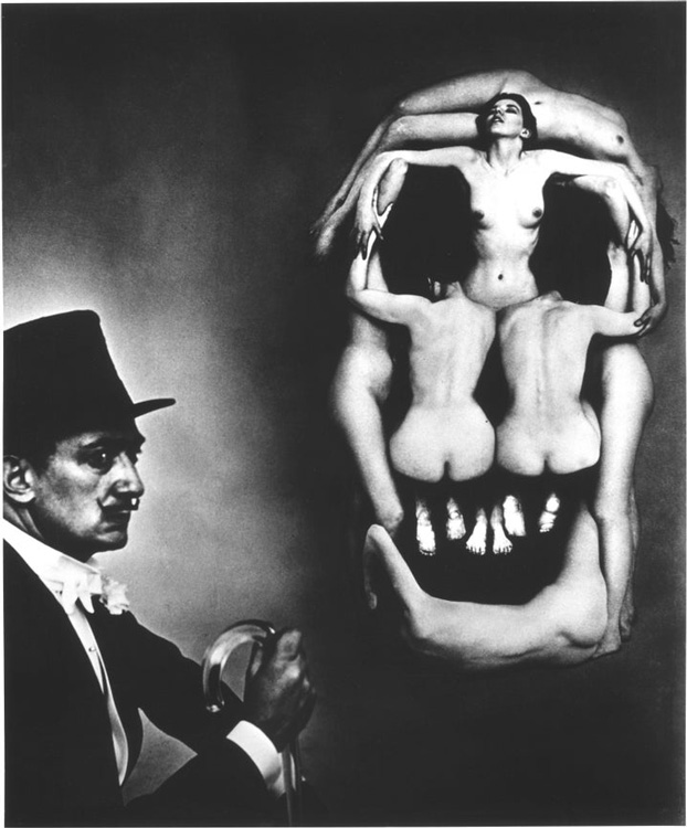 Voluptus Mors, Halsman's famous portrait of Dali next to seven nude female subjects positioned to look like a human skull