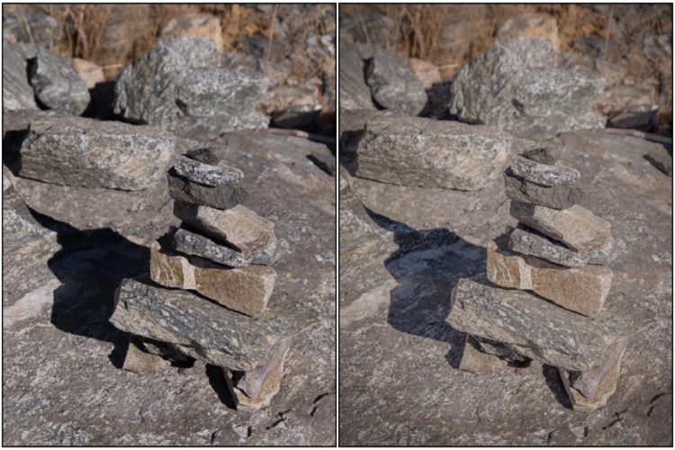 ide-by-side photos showing original shadows versus HDR lightened shadows