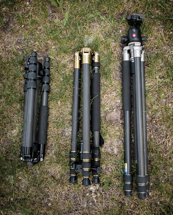 Tripod Review - the K&F Concept TC2534 Carbon Fiber Tripod - size comparison 3 tripods folded