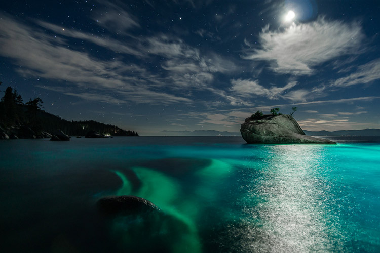 light painting lake tahoe bonsai rock