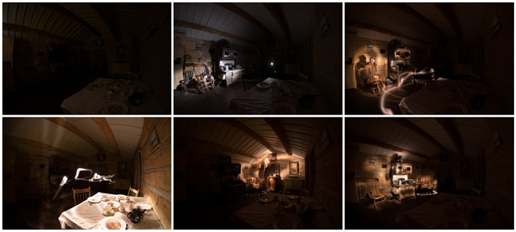 light painting flashlight hits lens contact sheet