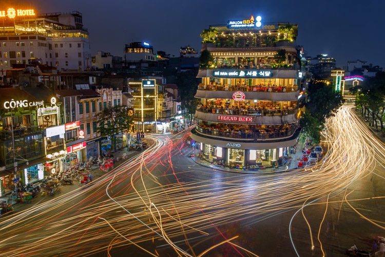 night photography example of light trails, taken during a trip to Vietnam when I packed my tripod