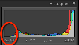 Brightest frame histogram Histogram of brightest HDR bracket frame showing no highlight clipping