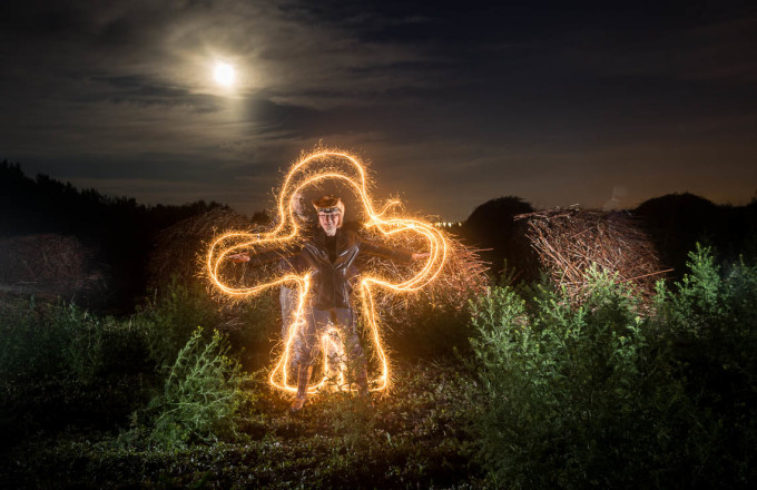 Done using sparklers and flash