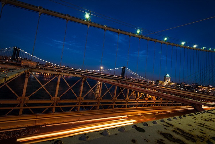 NYC brooklynbridge car light trails