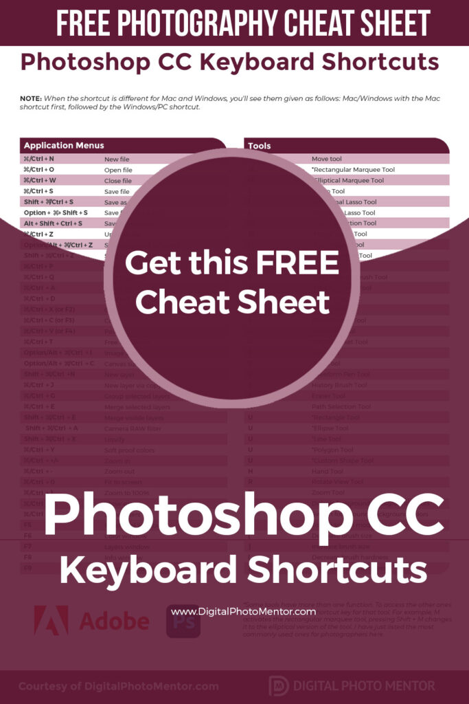 free photography cheat sheet photoshop keyboard shortcuts