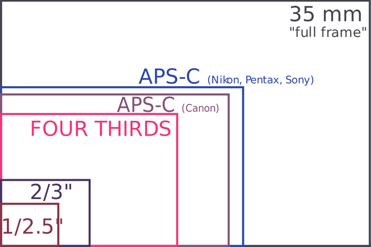 Diagram of different digital imaging sensor sizes
