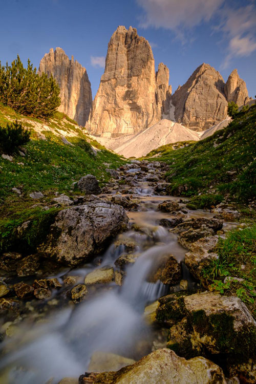 moving water in a stream near the Langalm hut at the Tre Cime