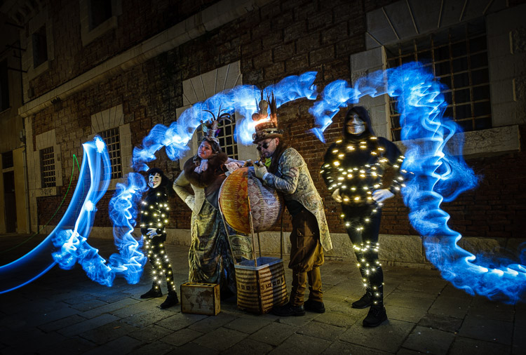 Light painted characters in costume