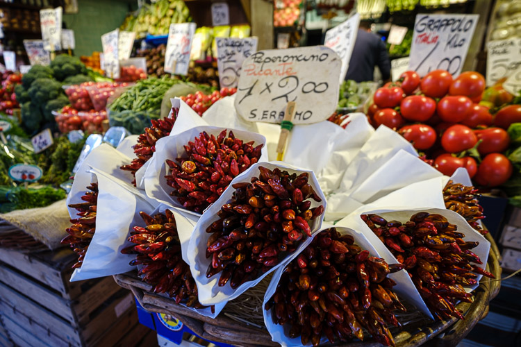 peppers and tomatoes at the venice market