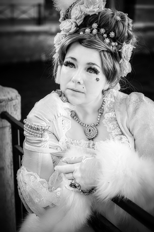 Infrared photo of woman in costume at Carnival