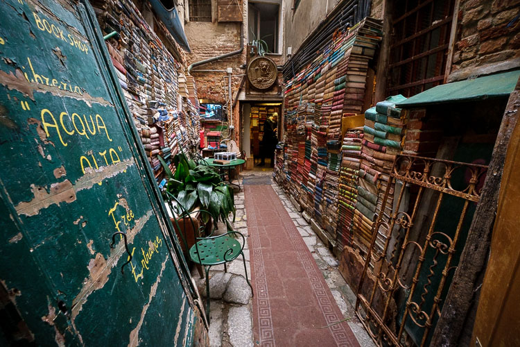 Acqua Alta bookstore in Venice Italy