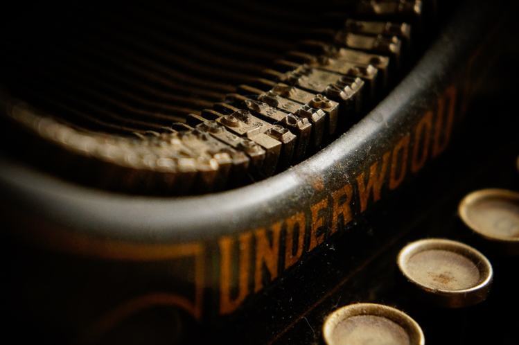 Close up macro photo of an antique type writer keys
