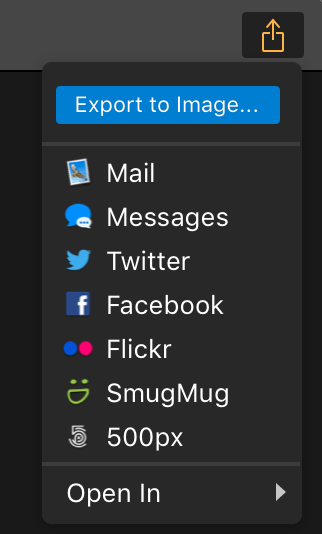 Luminar photography software export dialog on mac
