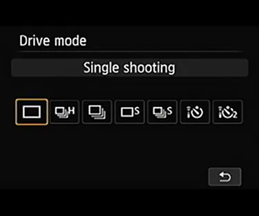 Canon drive modes are available through the menu system on the camera