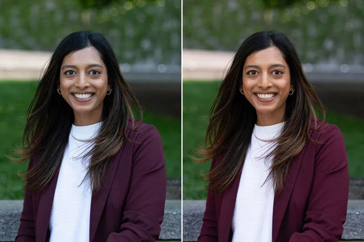 Poor white balance vs the correct white balance in two headshot examples