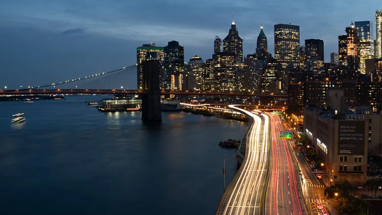 Original night photo of the New York City skyline before processing with Luminar Neo