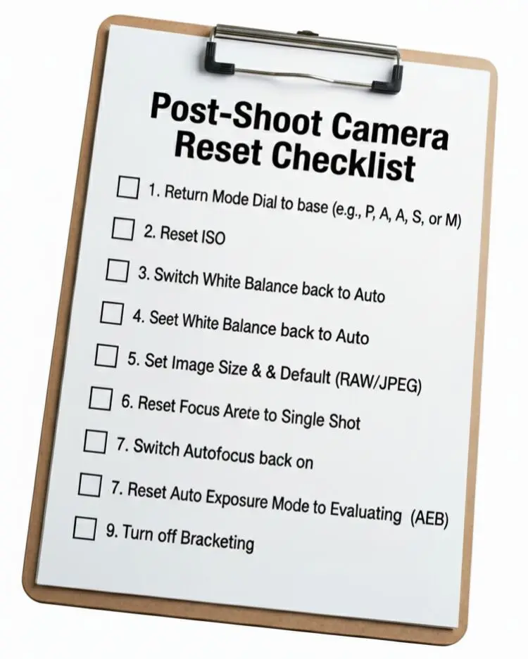 Post-shoot camera reset checklist